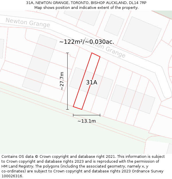 31A, NEWTON GRANGE, TORONTO, BISHOP AUCKLAND, DL14 7RP: Plot and title map