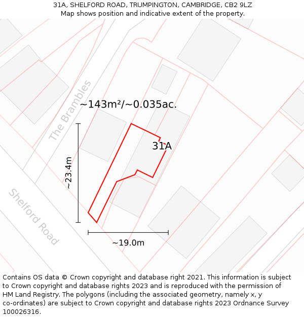 31A, SHELFORD ROAD, TRUMPINGTON, CAMBRIDGE, CB2 9LZ: Plot and title map