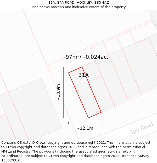 31A, SPA ROAD, HOCKLEY, SS5 4AZ: Plot and title map