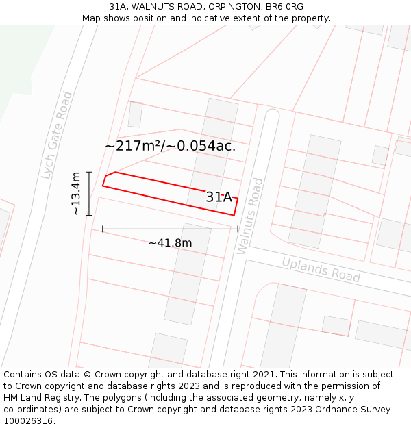 31A, WALNUTS ROAD, ORPINGTON, BR6 0RG: Plot and title map