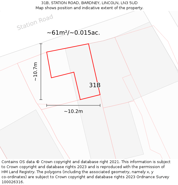 31B, STATION ROAD, BARDNEY, LINCOLN, LN3 5UD: Plot and title map