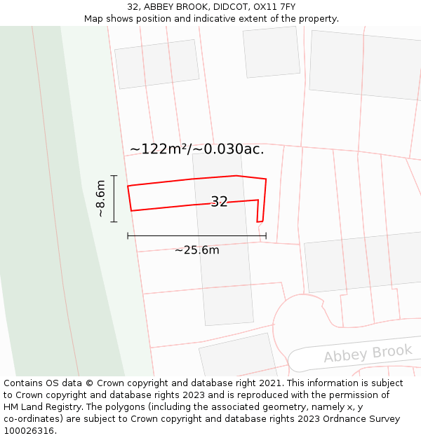 32, ABBEY BROOK, DIDCOT, OX11 7FY: Plot and title map