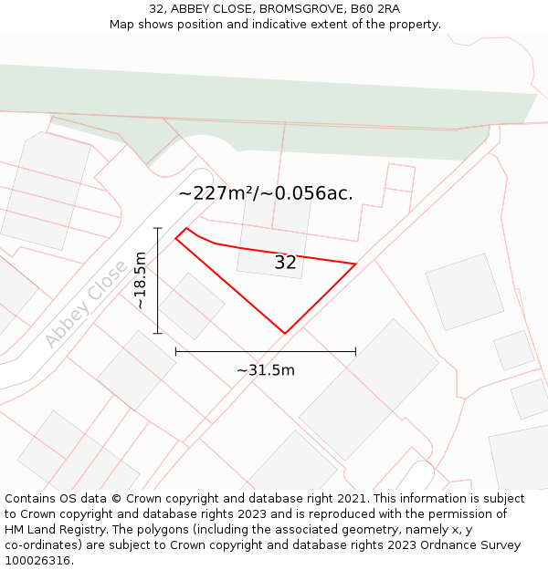 32, ABBEY CLOSE, BROMSGROVE, B60 2RA: Plot and title map