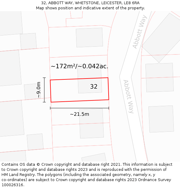 32, ABBOTT WAY, WHETSTONE, LEICESTER, LE8 6RA: Plot and title map