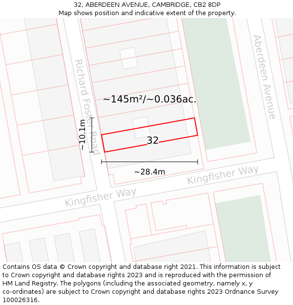 32, ABERDEEN AVENUE, CAMBRIDGE, CB2 8DP: Plot and title map