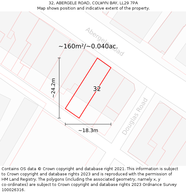 32, ABERGELE ROAD, COLWYN BAY, LL29 7PA: Plot and title map