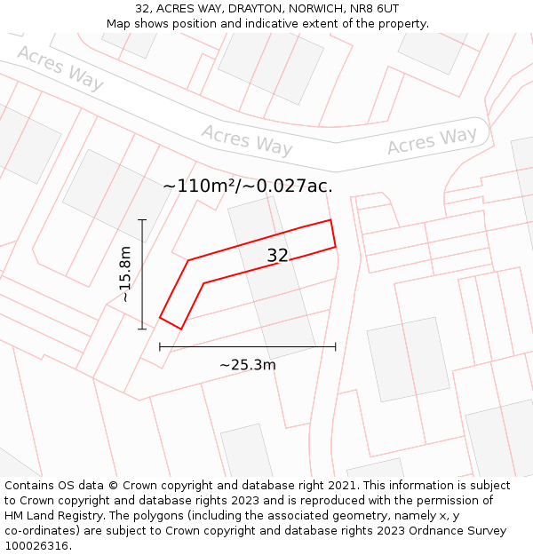 32, ACRES WAY, DRAYTON, NORWICH, NR8 6UT: Plot and title map