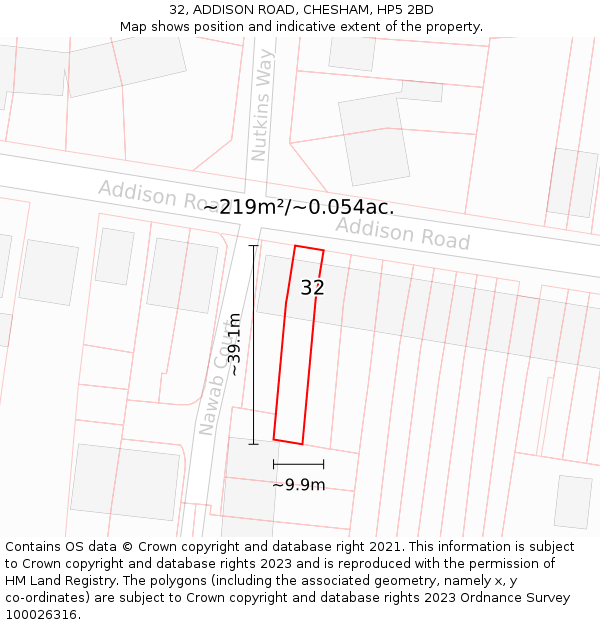 32, ADDISON ROAD, CHESHAM, HP5 2BD: Plot and title map