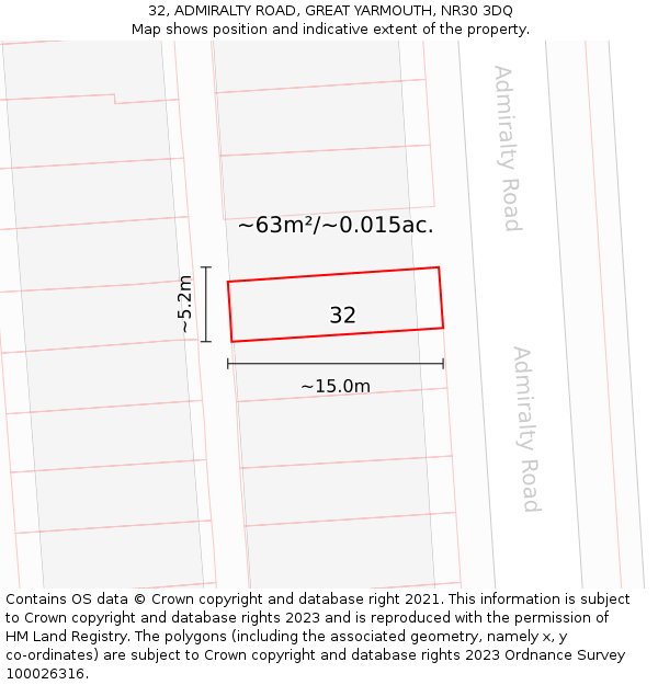 32, ADMIRALTY ROAD, GREAT YARMOUTH, NR30 3DQ: Plot and title map
