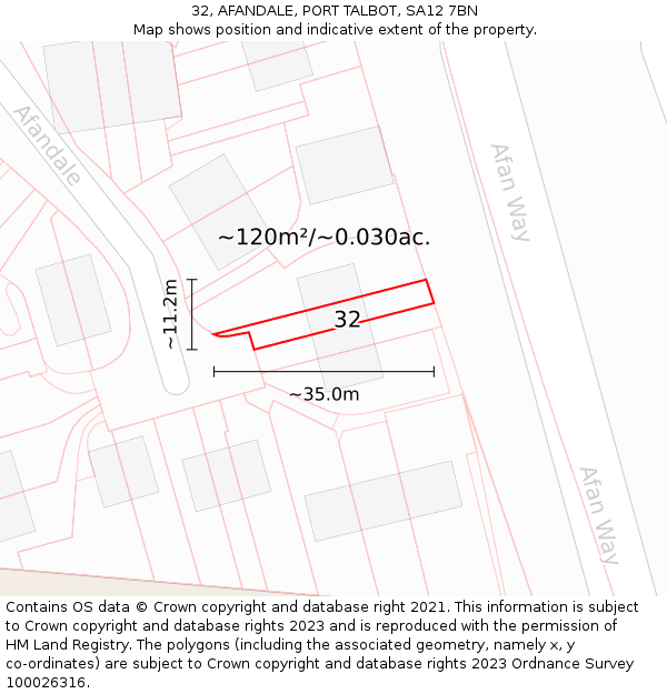 32, AFANDALE, PORT TALBOT, SA12 7BN: Plot and title map