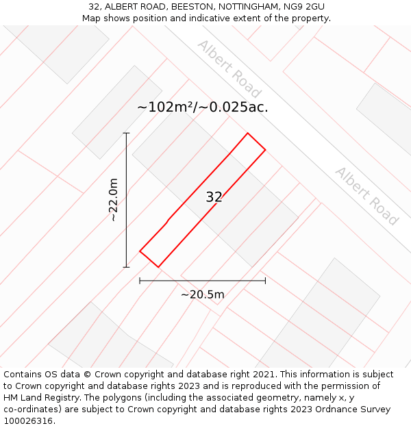 32, ALBERT ROAD, BEESTON, NOTTINGHAM, NG9 2GU: Plot and title map