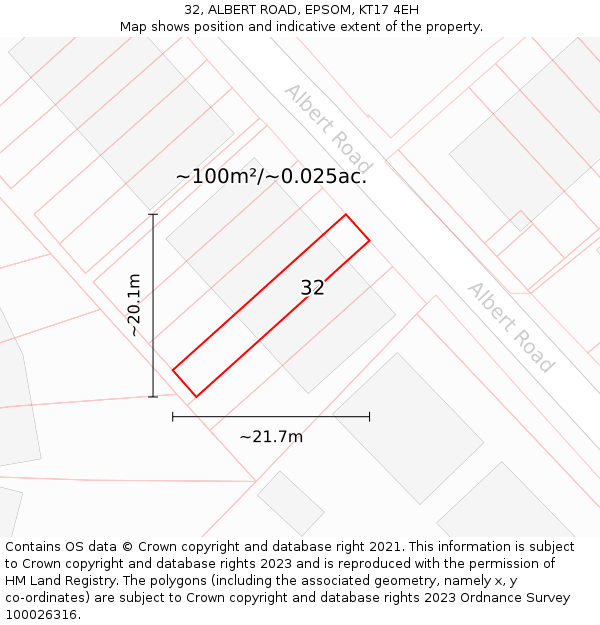 32, ALBERT ROAD, EPSOM, KT17 4EH: Plot and title map