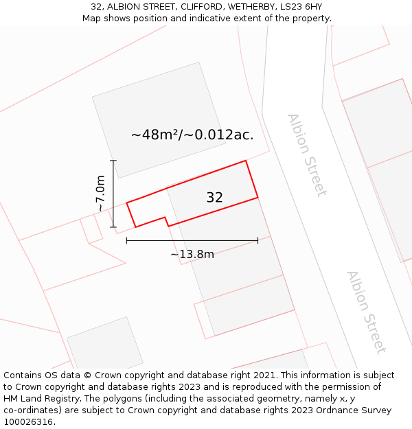 32, ALBION STREET, CLIFFORD, WETHERBY, LS23 6HY: Plot and title map