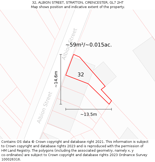 32, ALBION STREET, STRATTON, CIRENCESTER, GL7 2HT: Plot and title map