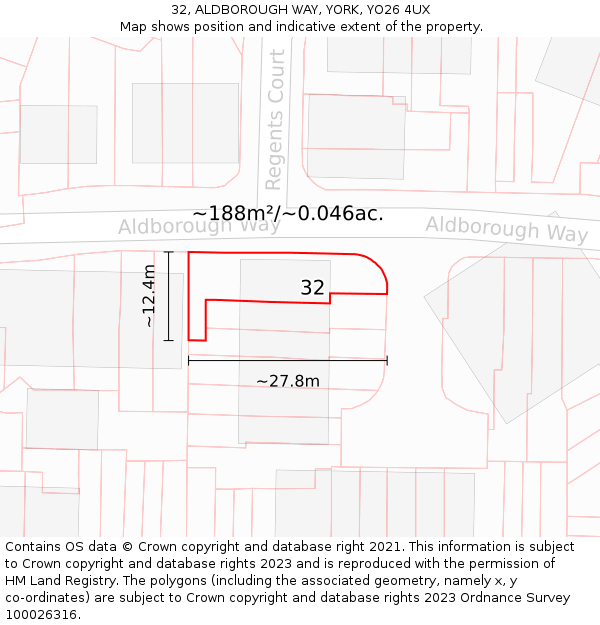 32, ALDBOROUGH WAY, YORK, YO26 4UX: Plot and title map