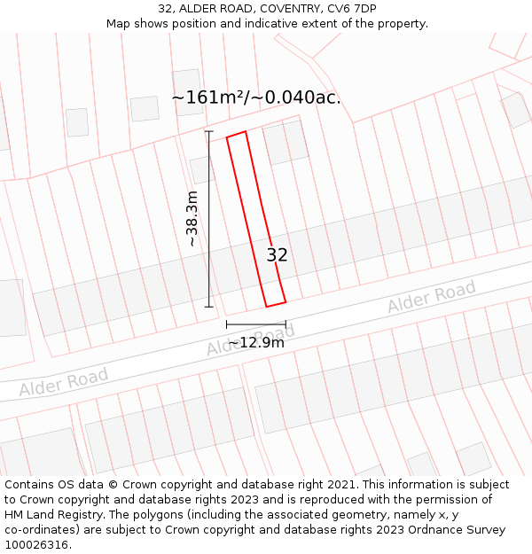 32, ALDER ROAD, COVENTRY, CV6 7DP: Plot and title map