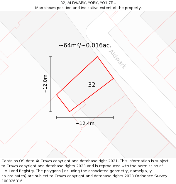 32, ALDWARK, YORK, YO1 7BU: Plot and title map