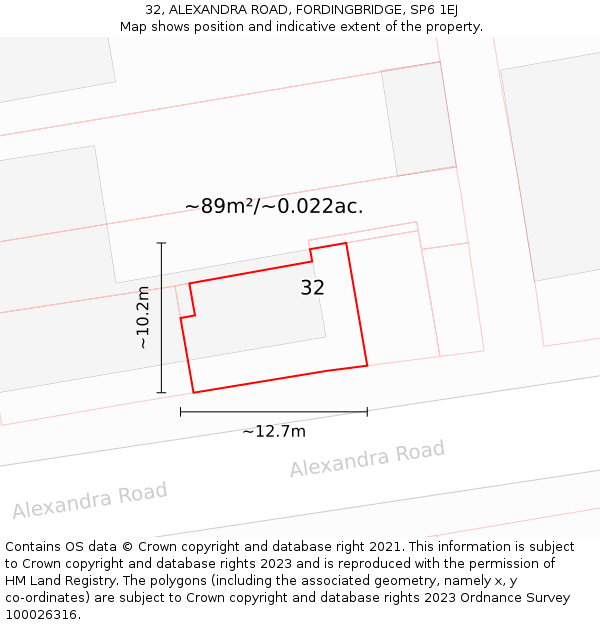32, ALEXANDRA ROAD, FORDINGBRIDGE, SP6 1EJ: Plot and title map