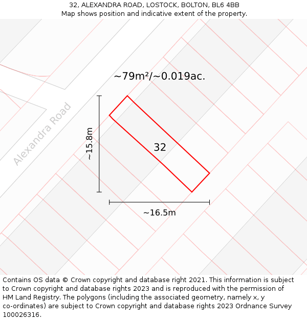 32, ALEXANDRA ROAD, LOSTOCK, BOLTON, BL6 4BB: Plot and title map