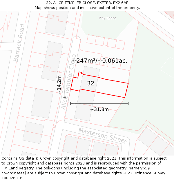 32, ALICE TEMPLER CLOSE, EXETER, EX2 6AE: Plot and title map