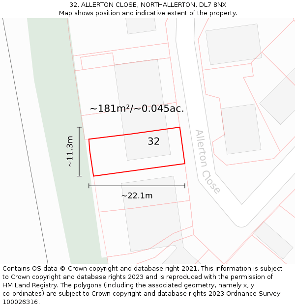 32, ALLERTON CLOSE, NORTHALLERTON, DL7 8NX: Plot and title map