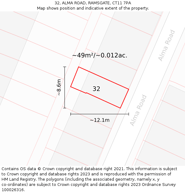 32, ALMA ROAD, RAMSGATE, CT11 7PA: Plot and title map