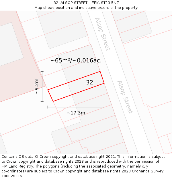 32, ALSOP STREET, LEEK, ST13 5NZ: Plot and title map
