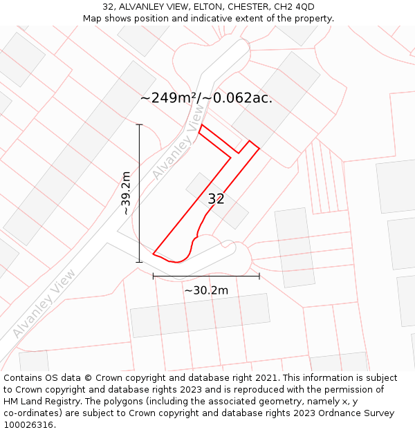 32, ALVANLEY VIEW, ELTON, CHESTER, CH2 4QD: Plot and title map