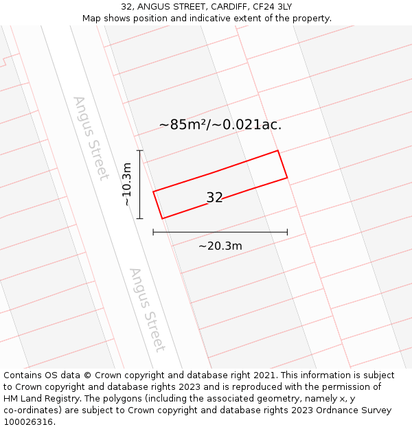 32, ANGUS STREET, CARDIFF, CF24 3LY: Plot and title map
