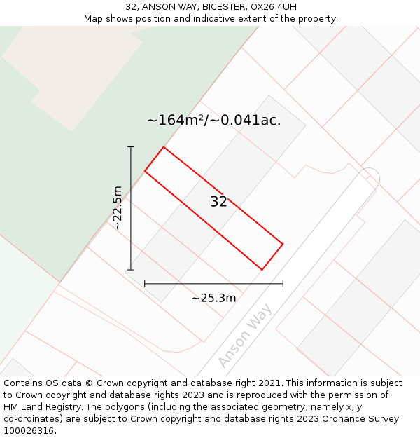 32, ANSON WAY, BICESTER, OX26 4UH: Plot and title map