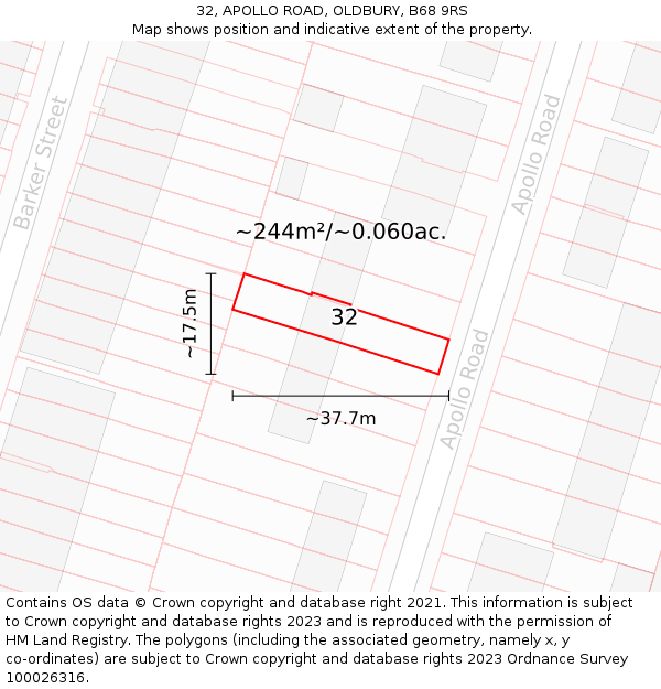 32, APOLLO ROAD, OLDBURY, B68 9RS: Plot and title map