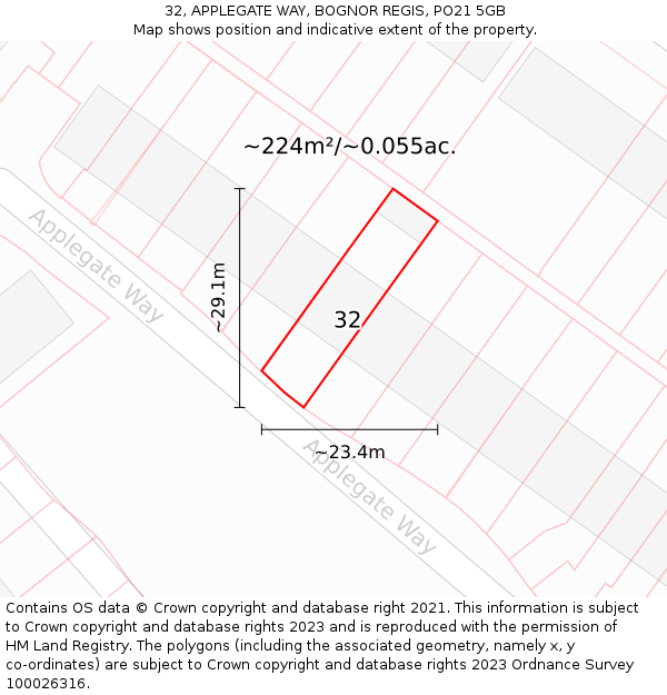32, APPLEGATE WAY, BOGNOR REGIS, PO21 5GB: Plot and title map