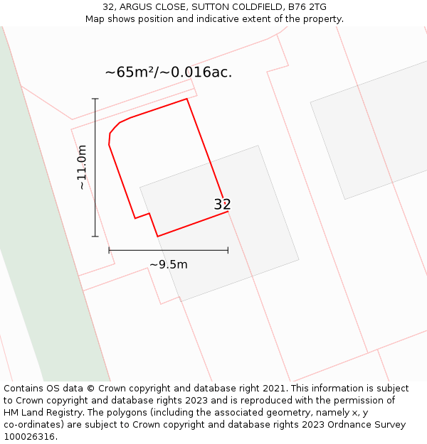 32, ARGUS CLOSE, SUTTON COLDFIELD, B76 2TG: Plot and title map