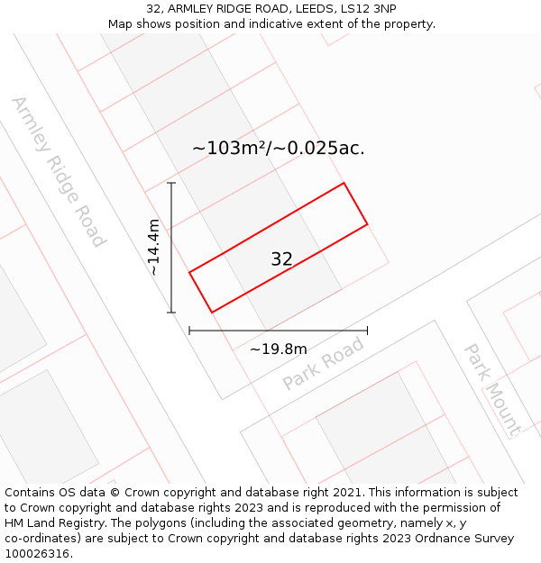 32, ARMLEY RIDGE ROAD, LEEDS, LS12 3NP: Plot and title map