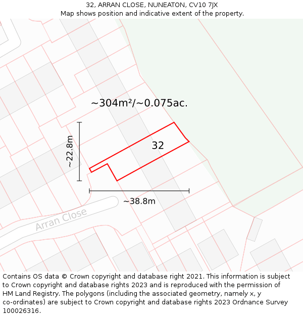 32, ARRAN CLOSE, NUNEATON, CV10 7JX: Plot and title map