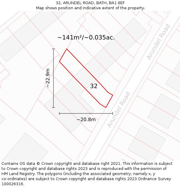 32, ARUNDEL ROAD, BATH, BA1 6EF: Plot and title map