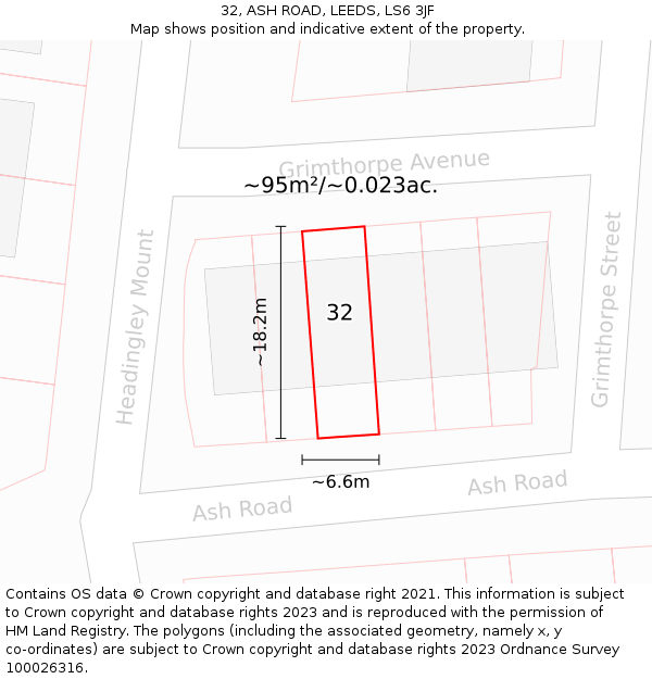 32, ASH ROAD, LEEDS, LS6 3JF: Plot and title map