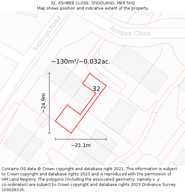 32, ASHBEE CLOSE, SNODLAND, ME6 5HQ: Plot and title map