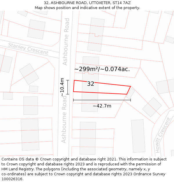 32, ASHBOURNE ROAD, UTTOXETER, ST14 7AZ: Plot and title map