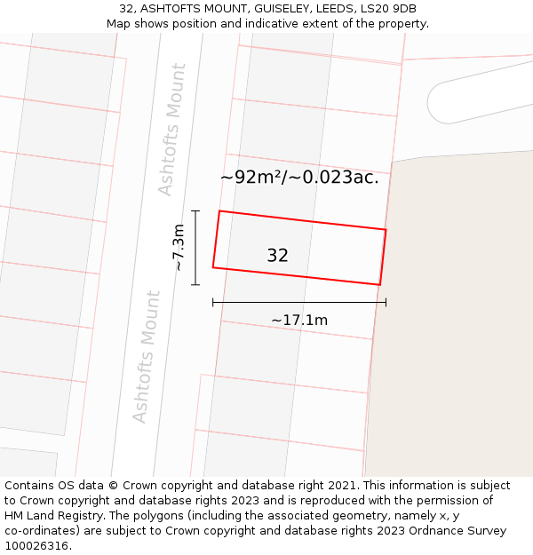 32, ASHTOFTS MOUNT, GUISELEY, LEEDS, LS20 9DB: Plot and title map