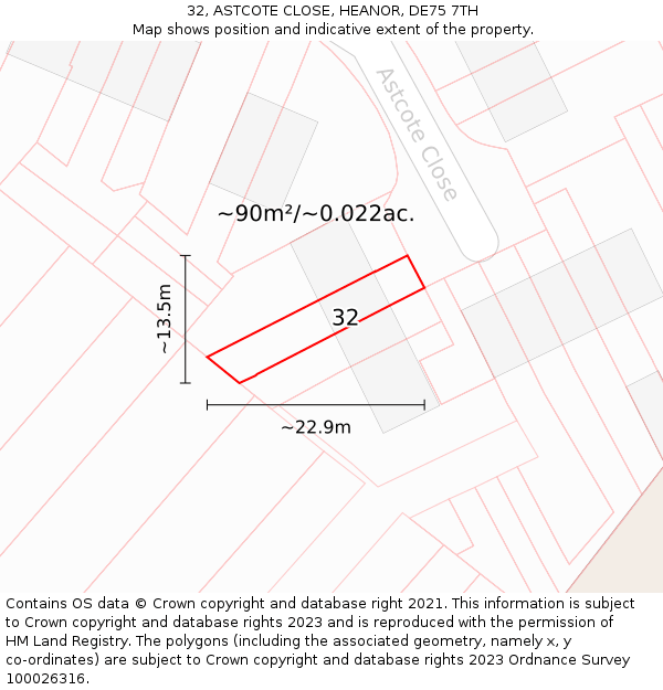 32, ASTCOTE CLOSE, HEANOR, DE75 7TH: Plot and title map