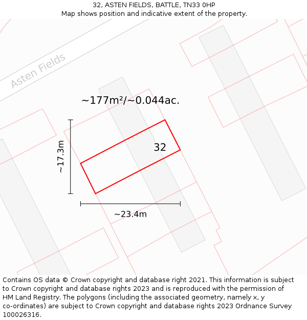 32, ASTEN FIELDS, BATTLE, TN33 0HP: Plot and title map