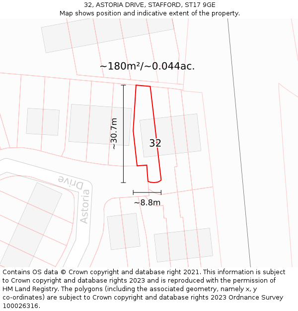 32, ASTORIA DRIVE, STAFFORD, ST17 9GE: Plot and title map