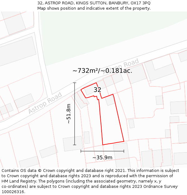 32, ASTROP ROAD, KINGS SUTTON, BANBURY, OX17 3PQ: Plot and title map