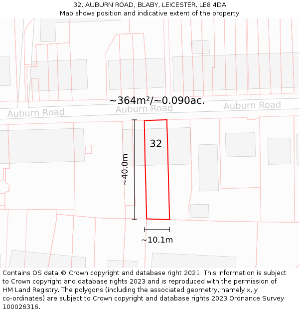 32, AUBURN ROAD, BLABY, LEICESTER, LE8 4DA: Plot and title map