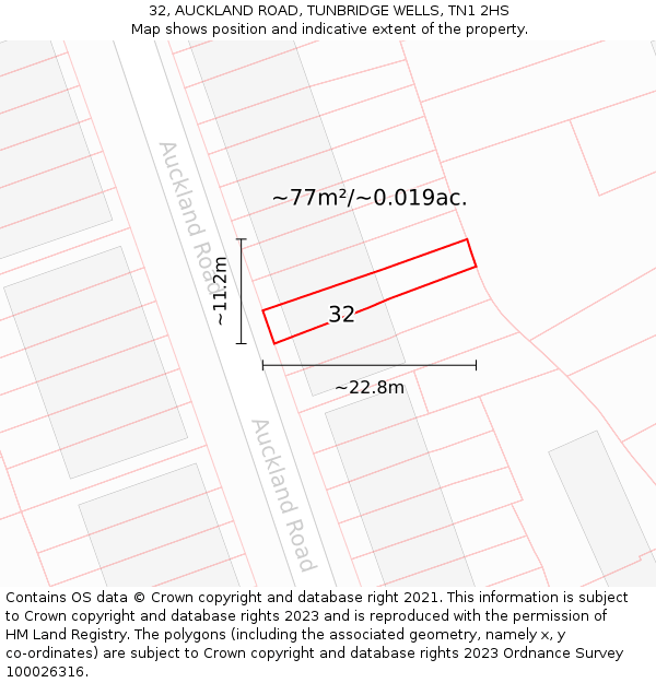 32, AUCKLAND ROAD, TUNBRIDGE WELLS, TN1 2HS: Plot and title map