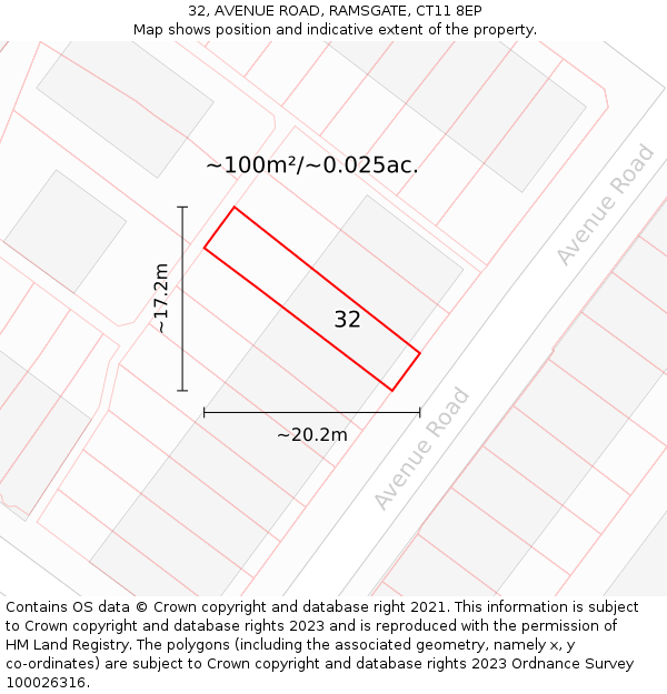 32, AVENUE ROAD, RAMSGATE, CT11 8EP: Plot and title map