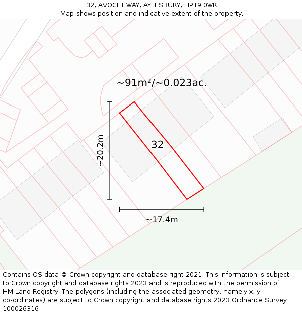 32, AVOCET WAY, AYLESBURY, HP19 0WR: Plot and title map