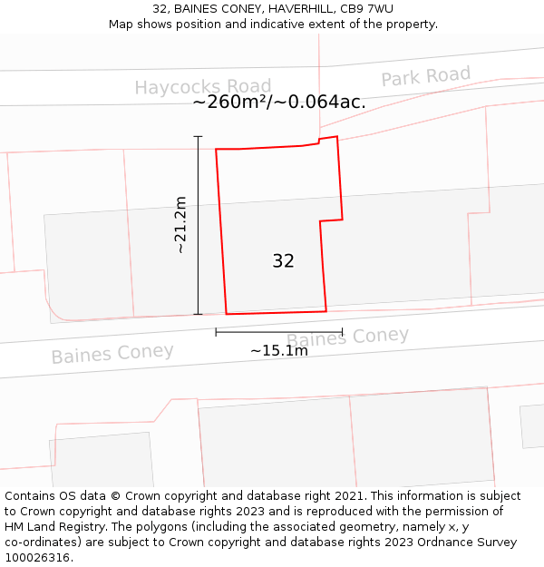32, BAINES CONEY, HAVERHILL, CB9 7WU: Plot and title map