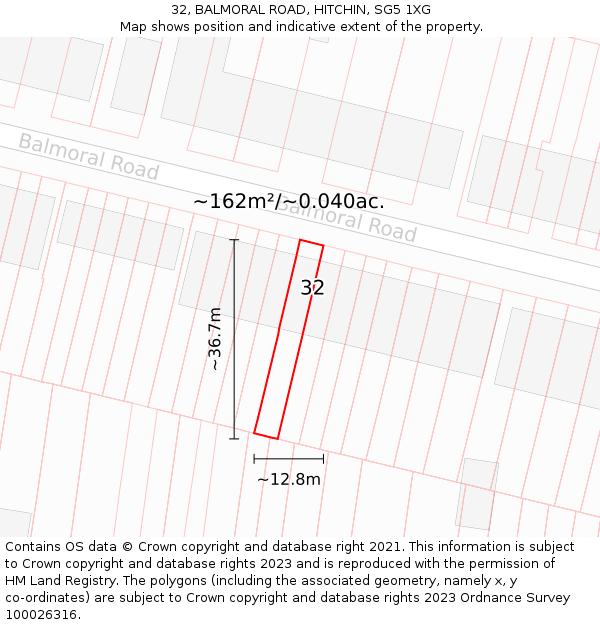 32, BALMORAL ROAD, HITCHIN, SG5 1XG: Plot and title map